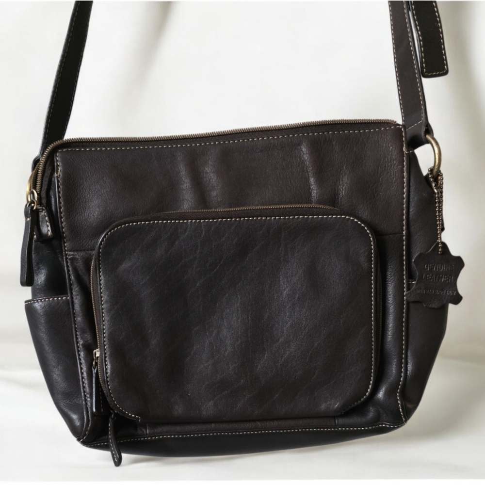 Vintage Genuine Leather Crossbody Bag – Classic Brown Shoulder Purse, Timeless